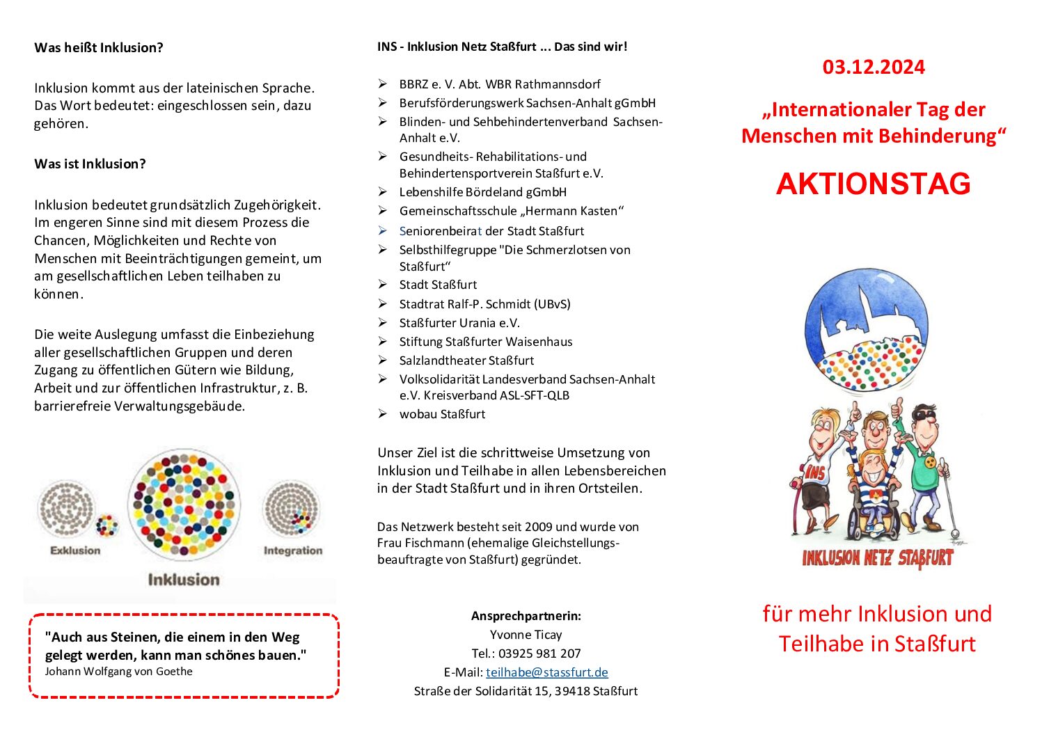 Inklusion Netz Staßfurt aktiv: „Auf dem Weg zur Inklusion: Barrieren abbauen, Teilhabe stärken, Dialog fördern“