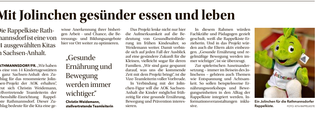 09.01.2025 – Volksstimme „Mit Jolinchen gesünder essen und leben“