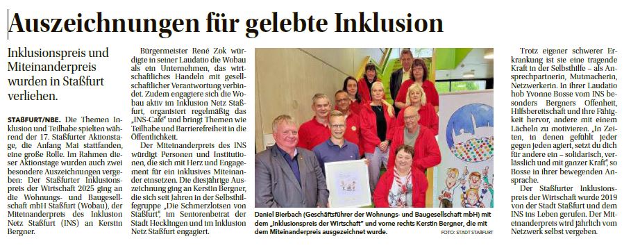 17.05.2025 – Volksstimme „Auszeichnungen für gelebte Inklusion“