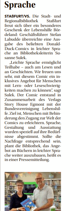 21.06.2025 – Volksstimme „Donald Duck in leichter Sprache“