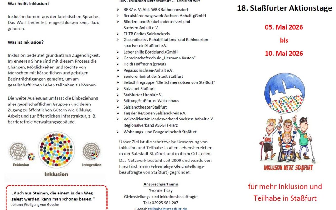 18.Staßfurter Aktionstage des Inklusion Netz Staßfurt (INS) – 5. bis 10.Mai 2026